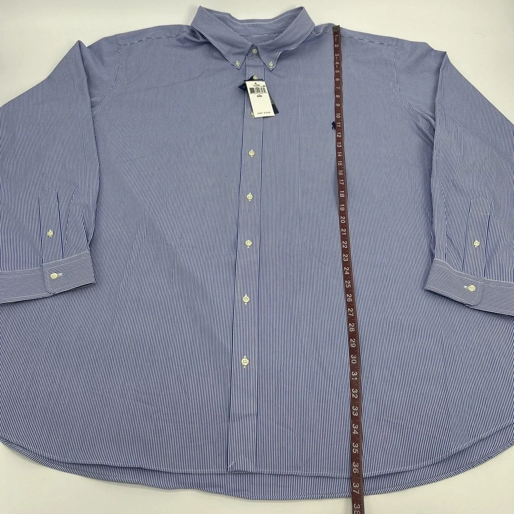 Ralph Lauren Shirt Men 5XB Blue White Stripes Long Sleeve Button Down Poplin NEW